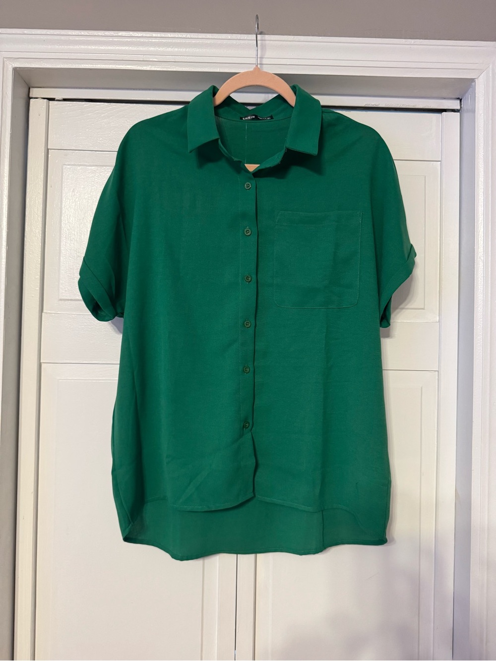 SHEIN Emerald Green Short Sleeve Button-Up Blouse*